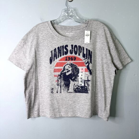 Janis Joplin Old Navy Pop Culture Graphic Crop Tee for Women Heathered Gray Sz M - Picture 7 of 11